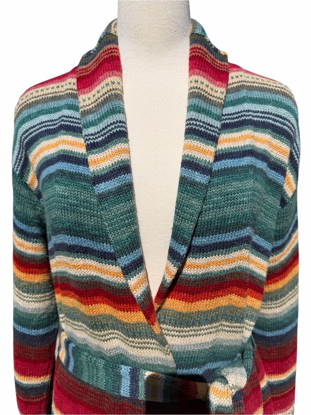 Vintage Ralph Lauren Hand Knit Linen Cotton Belted Sweater Southwestern Santa Fe - Picture 4 of 16